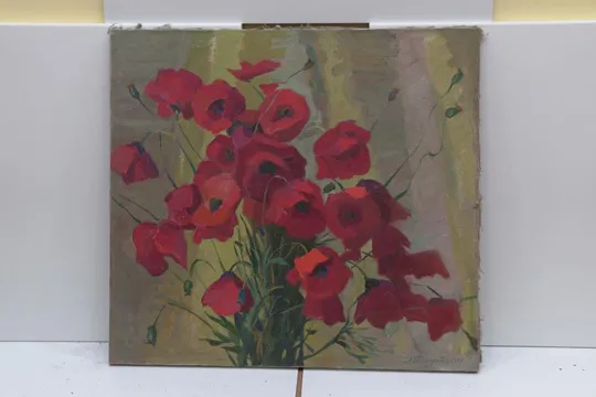 картина Натюрморт маки Бессараба 1977 год, холст масло 66 х 60 см №41 Характеристики