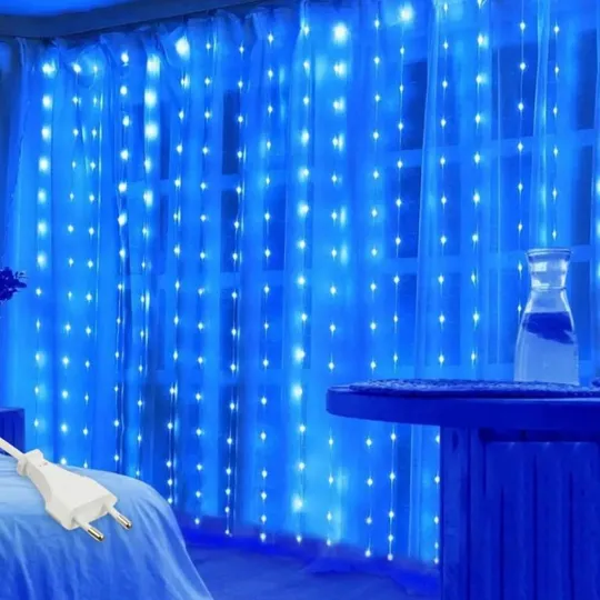 Гирлянда штора Роса, 8x1,5м, 600 LED, 40 нитей, 220В, статический режим, IP44 Синий Ціна