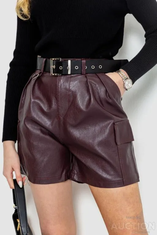 Шорты женские из экокожи, цвет бордовый, 186R5223 Ціна