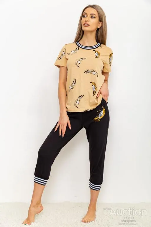 Домашний женский костюм, цвет бежево-черный, 219RF-524 Ціна