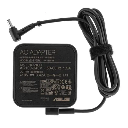 фото, Оригінальний блок живлення для ноутбука ASUS 19V, 3.42A, 65W, 4.5*3.0-PIN, black, квадратний корпус, black (нужен кабель!)