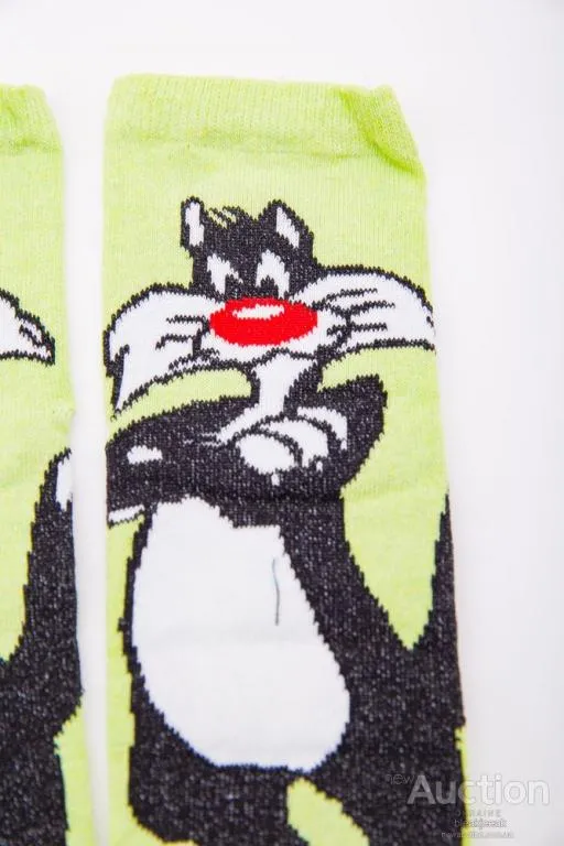 Женские носки, салатового цвета с мультяшным принтом, 167R360 Продаж