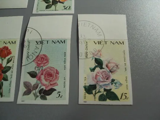 Марки серия Вьетнам 1987 флора растения цветы розы лот 9 шт без зубцов гаш №10418 Де купити