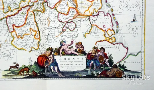 Купити Старовинна мапа карта Ріка Рейн на папері верже 1663 Willem Blaeu