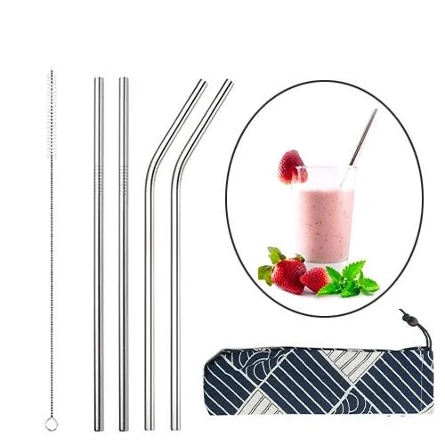 Набор соломинок металлических 4шт, эко трубочки для напитков, серебро Ціна