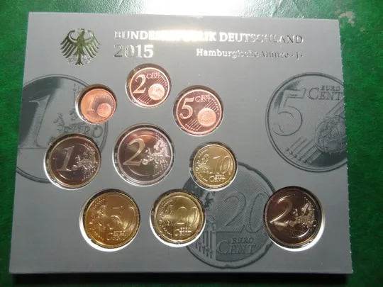 Купити Комплект євромонет Німеччини 2015 J (повний комплект+ 2 ювілейні) UNC
