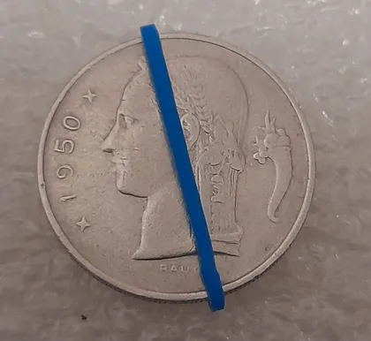 фото, (5725) 1 франк 1950 Бельгія поворот (порушення соосності) (Бельгия) брак сдвиг, легенда голландською 'BELGIË'