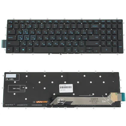 фото, Клавіатура для ноутбука DELL (Inspiron: 7566, 7567) rus, black, без фрейма, підсвічування клавішBLUE (оригінал)