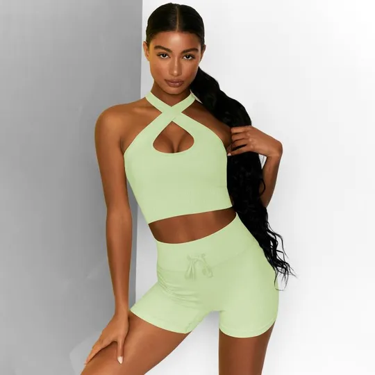 Купити Комплект для фитнеса топ и велосипедки Рубчик 9634 M салатовый
