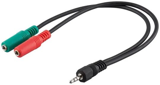 Перехідник аудіо Jack 3.5mm 4pin-3.5mm 3pinx2 M/F Goobay (75.05.0467) 0.3m (L-R-Gnd-Mic) CTIA-станд Ціна