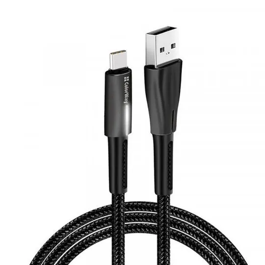 Кабель ColorWay USB - USB Type-C (M/M), Zinc Alloy + Led, 2.4 А, 1 м, Black (CW-CBUC035-BK) Ціна