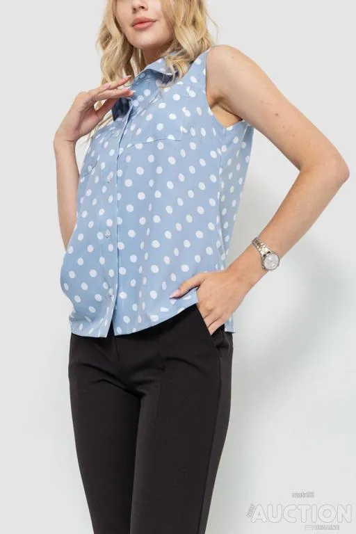 Блуза без рукавов в горох, цвет джинс, 102R068-2 З аукціону