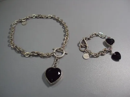 Бижутерия цепочка цепь и браслет OXXO сердце сердечко Обсидиан Европа б/у №11227 Ціна