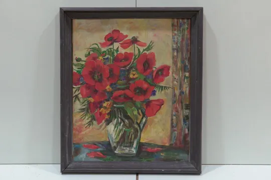 Картина натюрморт маки. масло картон. Италия В раме 36х42 см, без рамы 37,5х30 см №94 Ціна