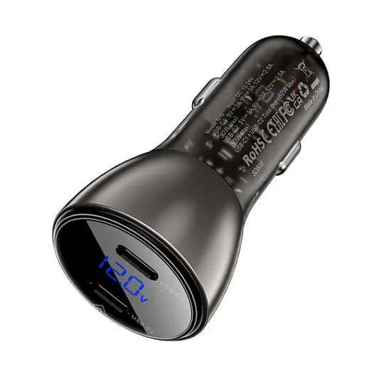 Купити АЗУ Acefast B10 metal car charger 60W (USB-C + USB-C) with digital display