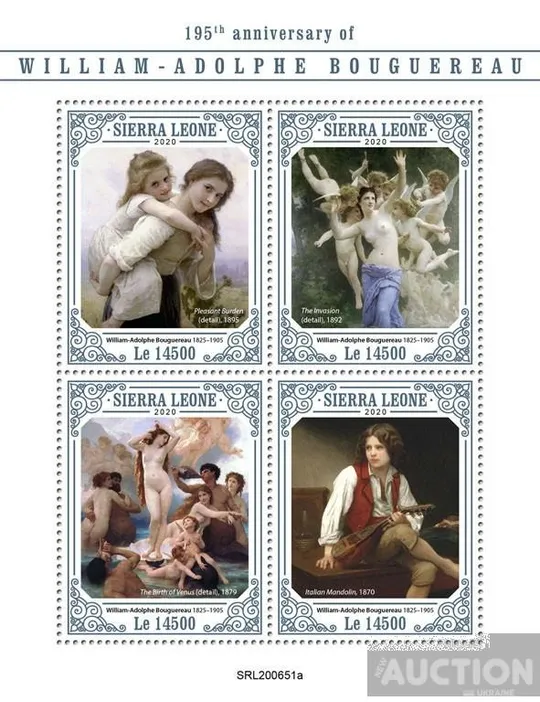 Сьерра Леоне-Живопись-Уильям Адольф Бугро-2020.Чистый полный красивый комплект-Блок+М/Лист.MNH. З аукціону