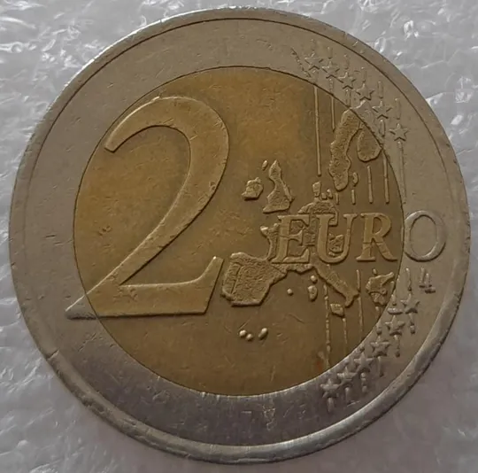 (2360) 2 євро 2002 Австрія викрошка на реверсі (2 евро 2002 Австрия брак) З аукціону