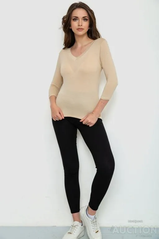 Купити Лонгслив женский укороченный с рукавом 3/4, цвет бежевый, 186R509