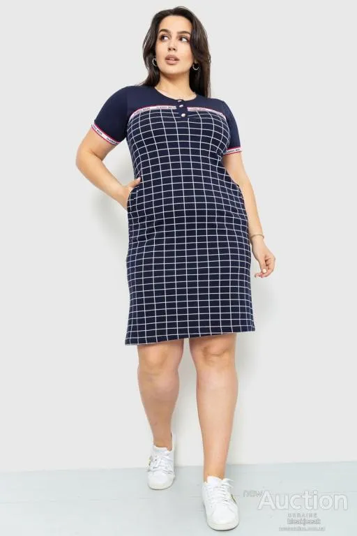 Купити Платье в клетку повседневное, цвет темно-синий, 231R6404