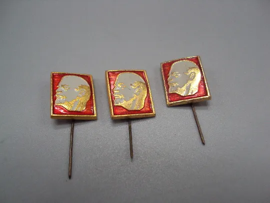 Знак Ленин портрет профиль голова на красном фоне ссср фрачник игла лот 3 шт №17662 Ціна