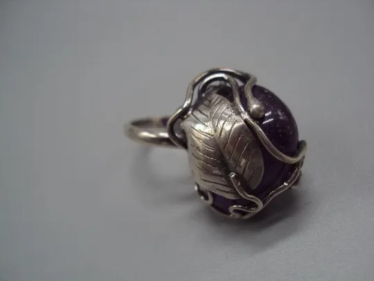 Женское кольцо авторское Аметист листик серебро 925 проба Украина вес 13,59 г 19 размер новое №14384 Ціна