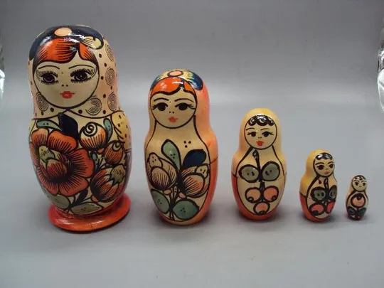 Матрешка дерево 5 кукольная роспись матрешки высота 3,9 см, 6 см, 9,4 см, 12,7 см, 16 см №11003 Ціна