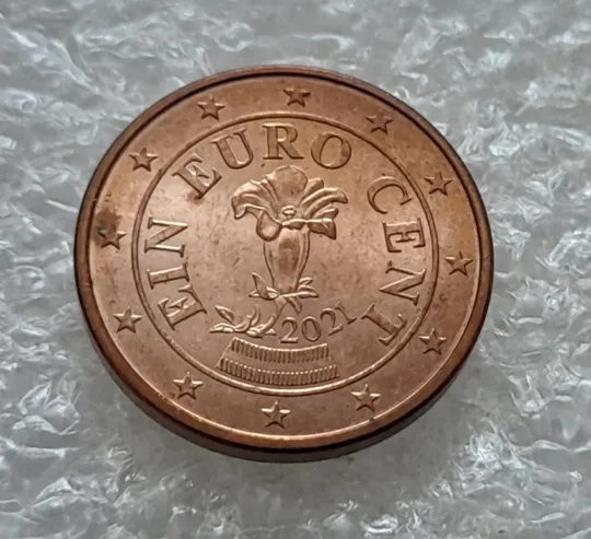 (6896) 1 євроцент 2021 Австрія, викрошки та розколи на "1" (1 евроцент 2021 Австрия, брак) Де купити