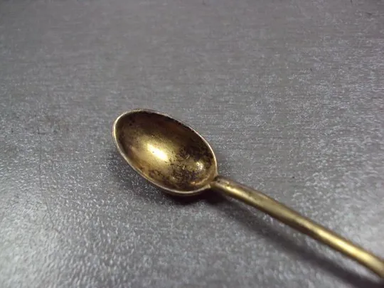Ложка ложечка для специй желудь с листиком серебро 875 проба ссср позолота 6 см вес 4,07 г №11841 Продаж