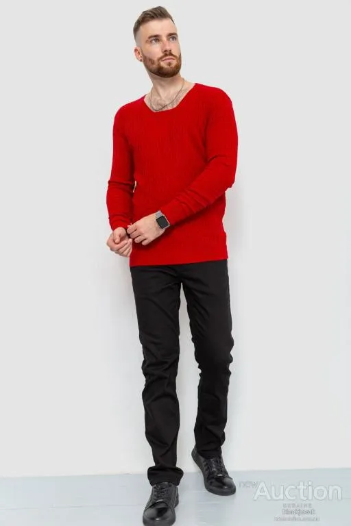 Купити Свитер мужской однотонный, цвет красный, 235R1394