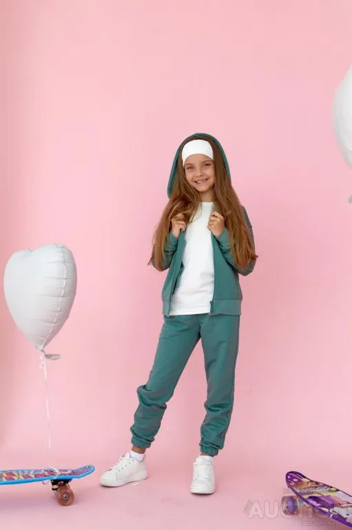 Дитячий костюм худі та джогери для дівчинки колір м'ята Ціна