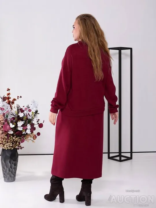 Жіночий костюм з ангори зі спідницею колір бордовий Продаж