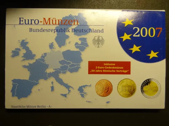 Комплект євромонет Німеччини 2007 A (повний комплект+ 2 ювілейні) UNC З аукціону