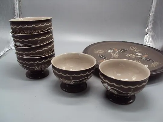 Набор авторский сервиз керамика ручная работа В. Ильчева пиалы, ваза, тарелка и чайник пиалки №14244 Недорого