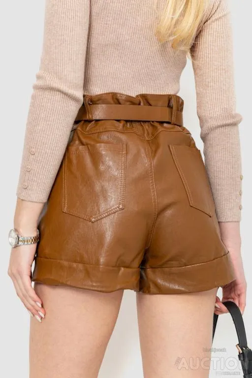 Шорты женские экокожа, цвет коричневый, 186R5222 Продаж