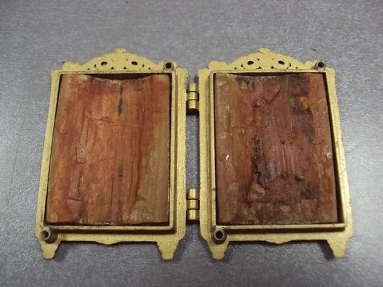 Икона двойная складень святой Николай и Георгий Победоносец кость бивень мамонта миниатюра №13389 Недорого