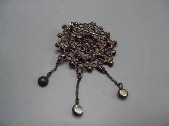 Брошка с висюльками брошь цветок цветочек серебро 875 проба ссср вес 7,4 г 6,4х3,9 см №15566 Недорого