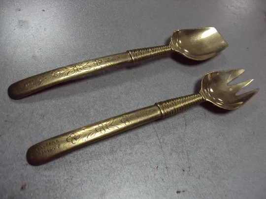 Столовые приборы салатный или десертный набор ложка и вилка узор цветы латунь длина 21 см (№1699) Недорого