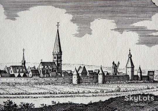 Купити Старовинна гравюра на папері верже Вид на Дортмунд, 1647, M. Merian