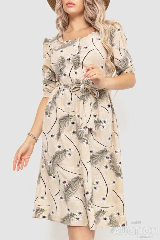 Купити Платье с поясом, цвет бежево-черный, 230R039-2