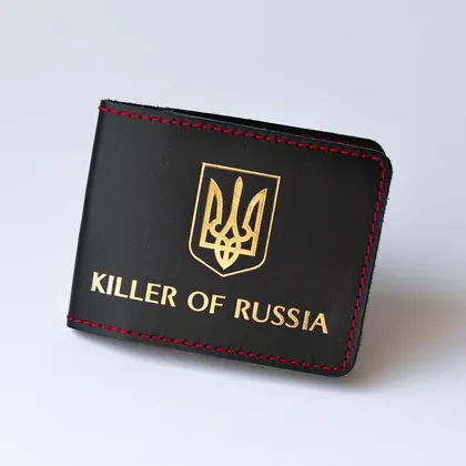 фото, Обкладинка для посвідчення "KILLER" чорна з позолотою,червона нитка.