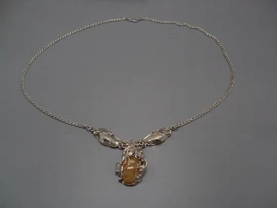 Колье ожерелье янтарь листья листочки авторская работа серебро 925 проба Украина вес 41,89 г №14131 Ціна