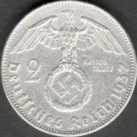 фото, Третий Рейх 2 марки 1938 г.  ГИНБУРГ. СЕРЕБРО 100%  СОСТОЯНИЕ. В КОЛЕКЦИЮ.  (ФОТО-СКАН)