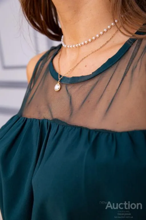 Летняя шифоновая блуза, с сеткой темно-зеленого цвета, 172R015 Де купити