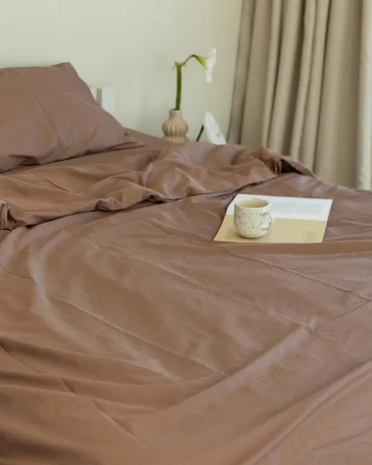 Постельное белье двуспальное Dushka Home Сатин Люкс 20897 180х215 см капучино З аукціону