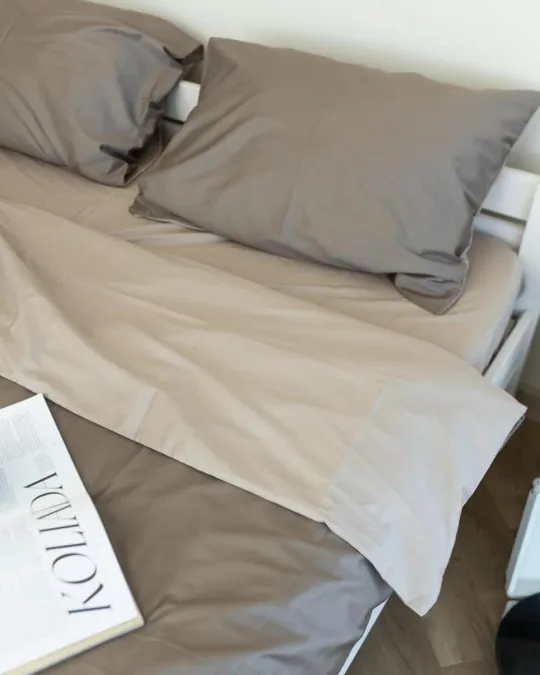 Постельное белье семейное Dushka Home Сатин Люкс 20911 160х215х2 см серый с светло-серым Де купити