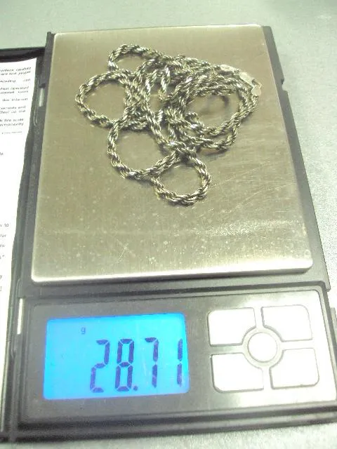 цепочка кордовое плетение форцатино цепь серебро 925 проба корона вес 28,71 г длина 80,5 см №22 Де купити