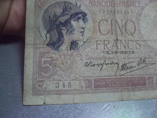 Купити банкнота 5 франков 1939 франция №120