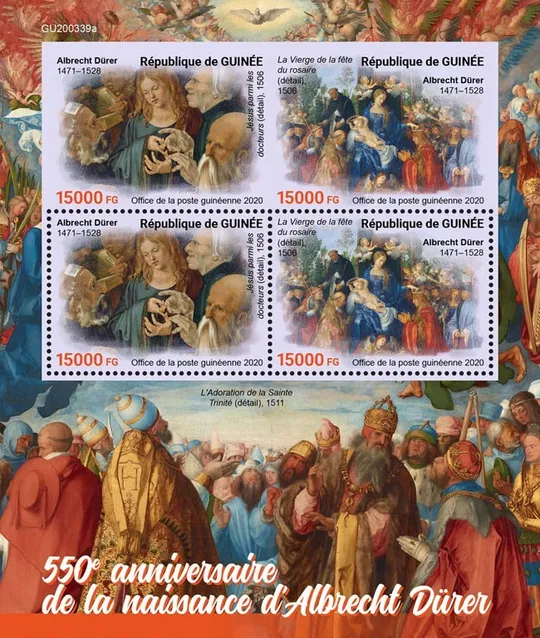 Гвинея - Живопись-Альбрехт Дюрер-2020.Чистый полный красивый комплект-Блок+М/Лист.MNH. Ціна