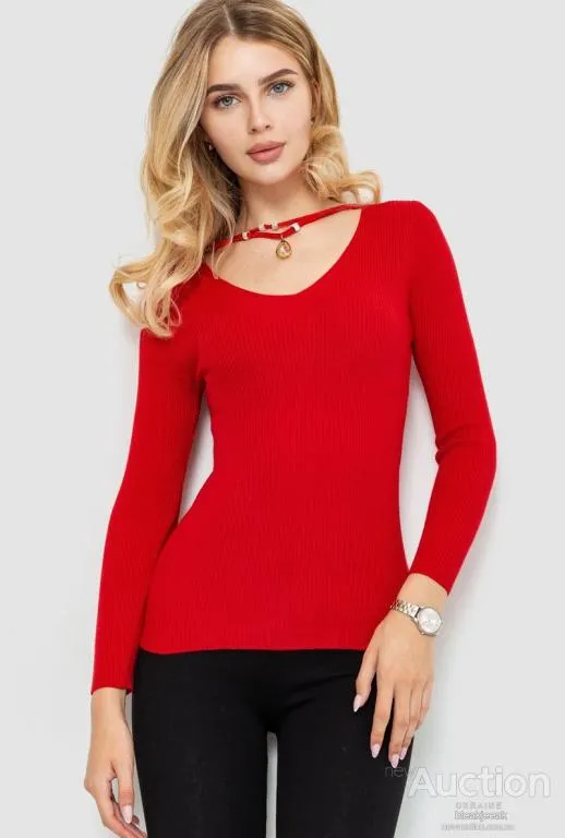 Кофта женская в рубчик, цвет красный, 204R037 Ціна