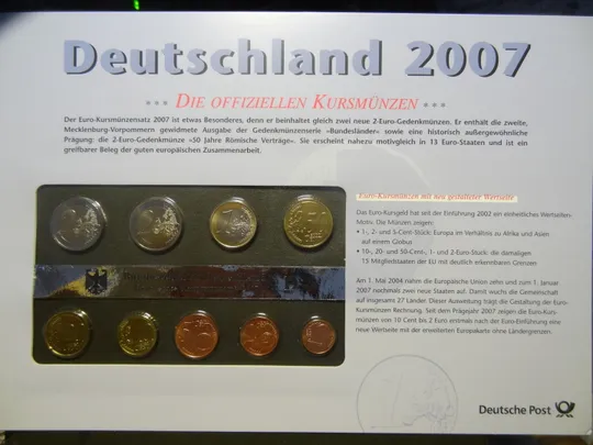 Купити Комплект євромонет Німеччини 2007 D (повний комплект+ 2 ювілейні) UNC